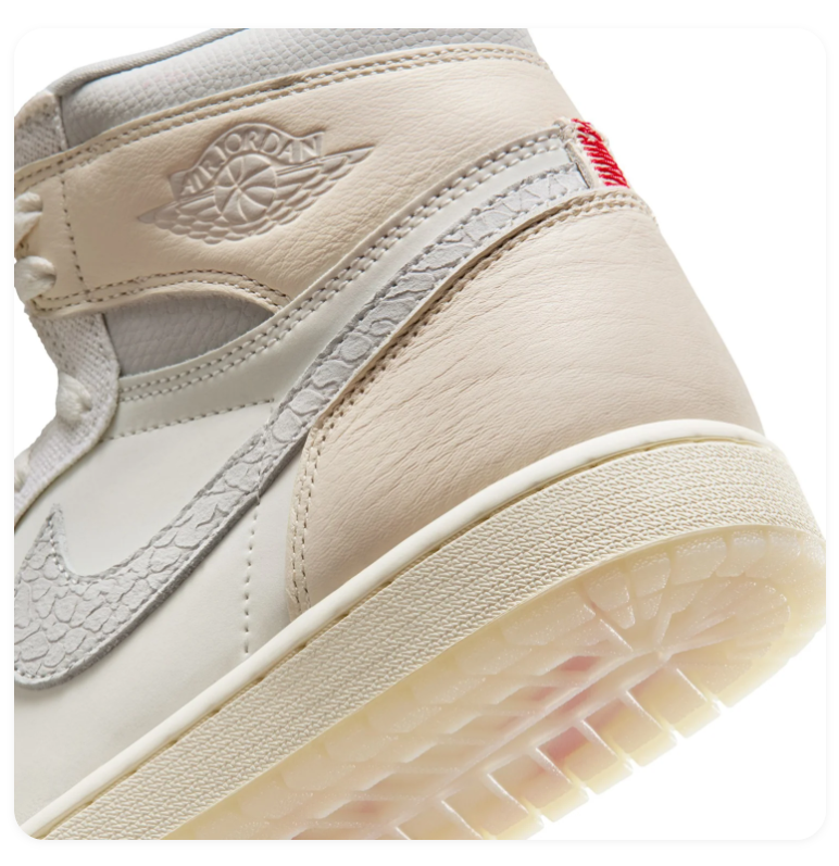 Air Jordan 1 High Sail and Grey Sneakers with Red Accents