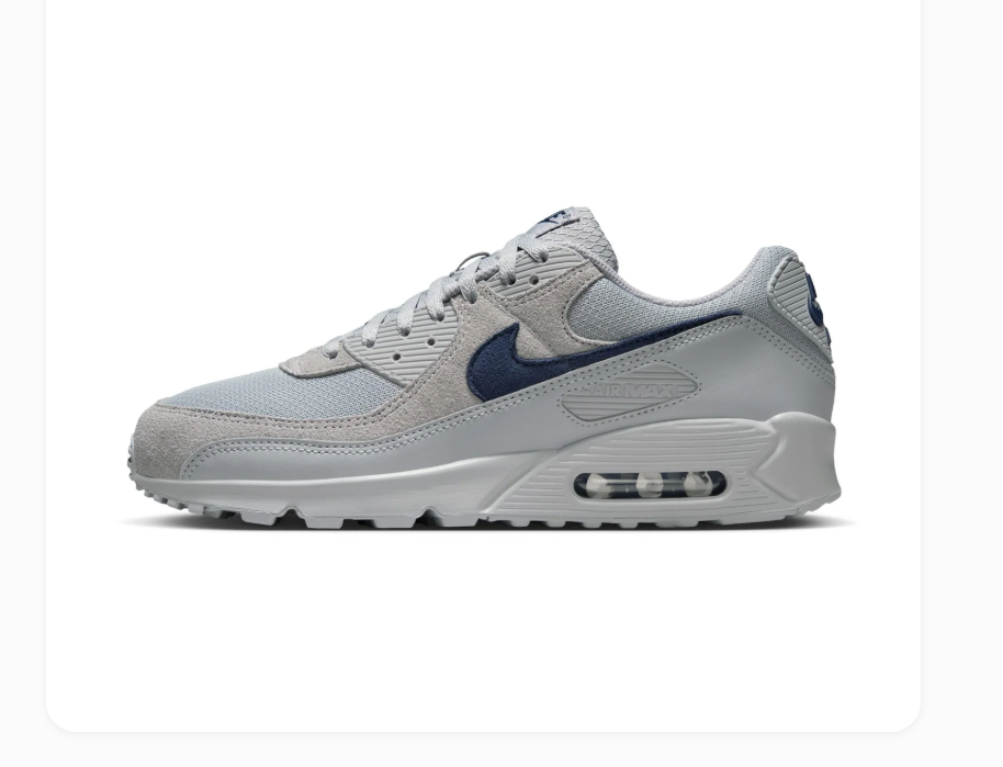 Nike Air Max 90 Light Grey Sneakers with Navy Swoosh