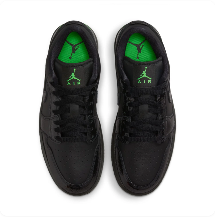 Air Jordan 1 Low Black Sneakers with Green Accents