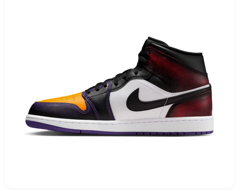 Air Jordan 1 Mid Black and White Sneakers with Yellow and Purple Accents