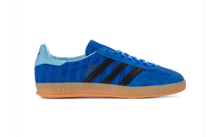 Adidas Gazelle Blue and Black Sneakers with Light Blue Heel and Gum Sole
