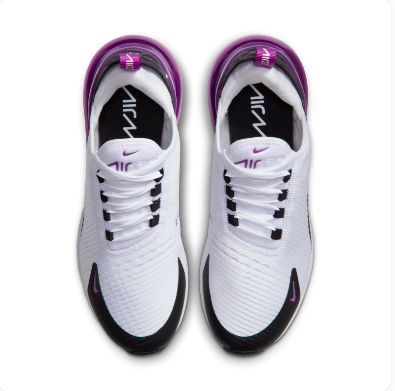 Nike Air Max 270 White and Black Sneakers with Purple Heel