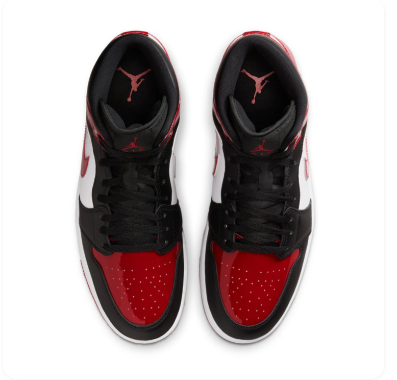 Air Jordan 1 Mid Black, White and Glossy Red Sneakers
