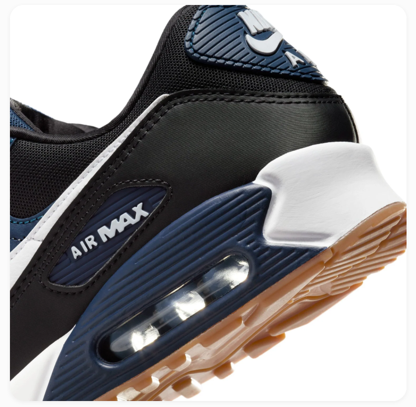 Nike Air Max 90 Black and Navy Sneakers with Gum Outsole