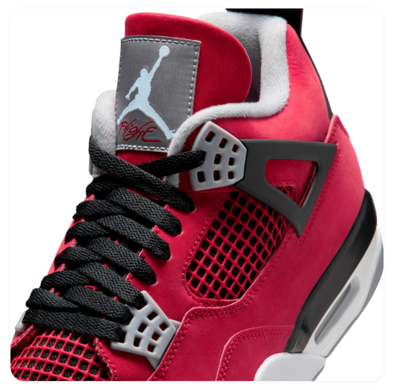 Air Jordan 4 Red and Black Sneakers with Grey Accents