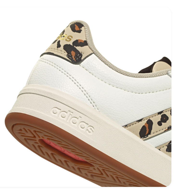 Adidas White Sneakers with Leopard-Print Stripes and Gum Outsole