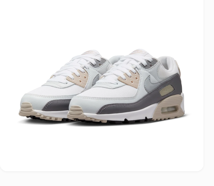 Nike Air Max 90 White and Grey Sneakers with Beige Accents