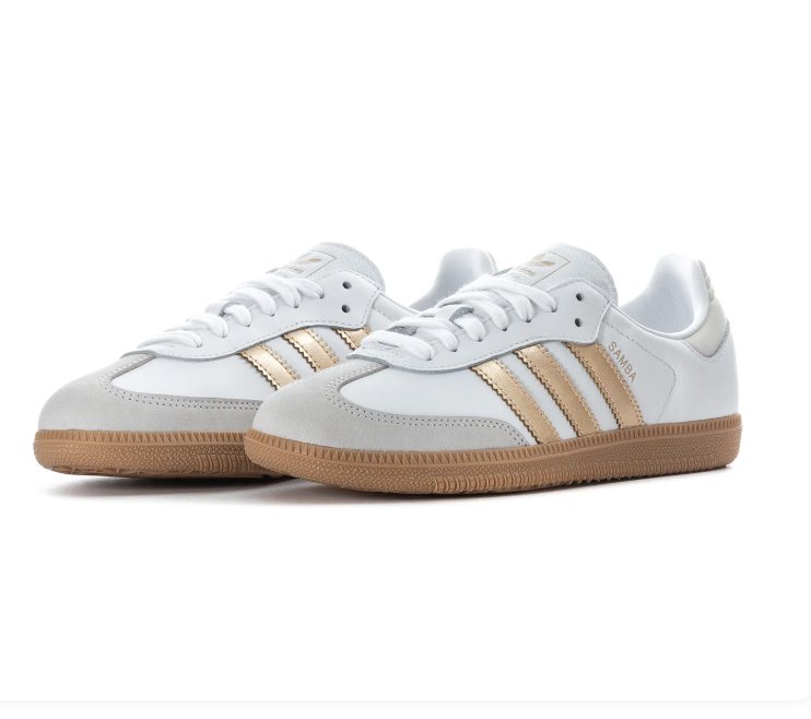 Adidas Samba White and Metallic Gold Sneakers with Gum Outsole