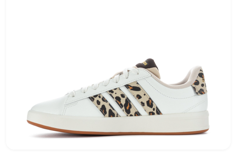 Adidas White Sneakers with Leopard-Print Stripes and Gum Outsole