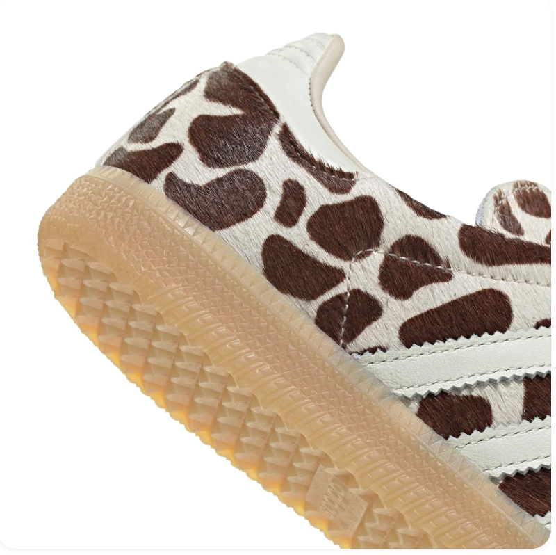 Adidas Brown and Cream Animal-Print Sneakers with Blue Laces and Gum Sole