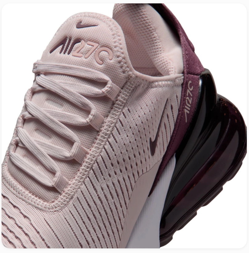 Nike Air Max 270 Blush Pink and Burgundy Sneakers