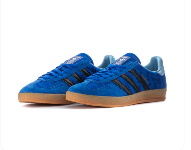 Adidas Gazelle Blue and Black Sneakers with Light Blue Heel and Gum Sole