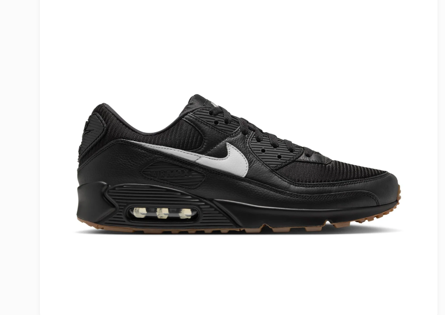 Nike Air Max 90 Black Sneakers with White Swoosh and Gum Outsole
