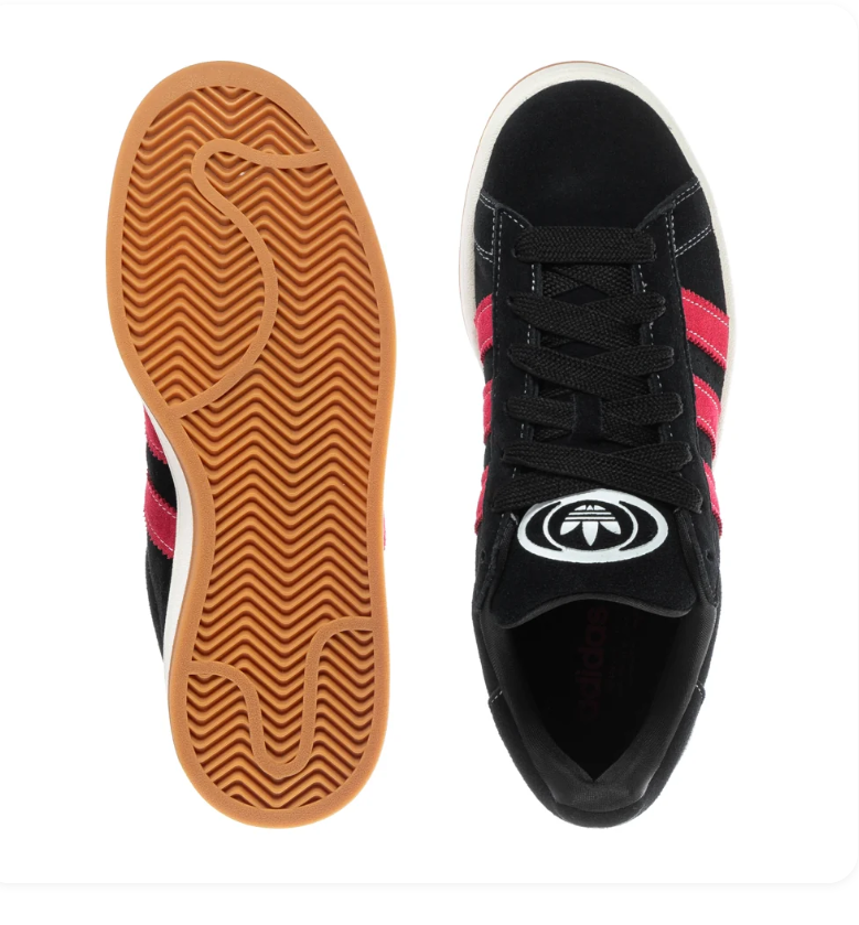 Adidas Campus Black Sneakers with Pink Stripes and Gum Outsole
