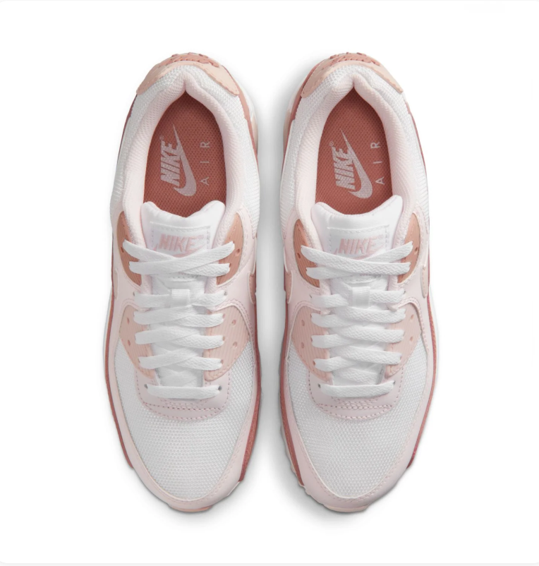 Nike Air Max 90 White Sneakers with Dusty Rose Accents