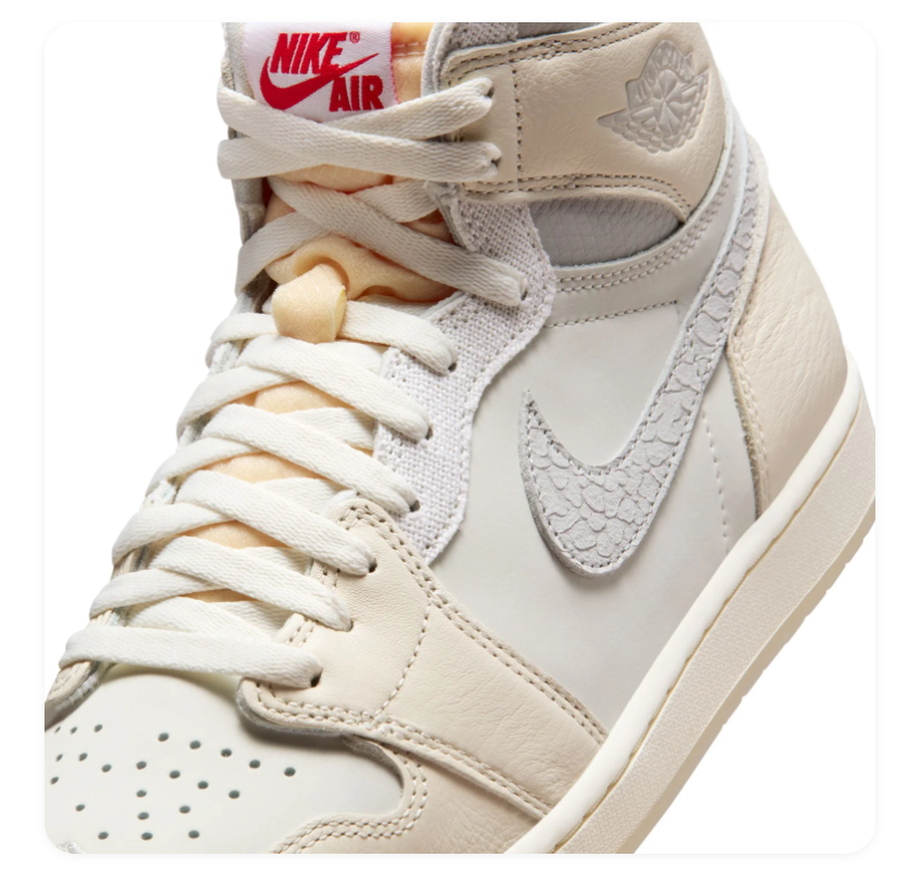 Air Jordan 1 High Sail and Grey Sneakers with Red Accents