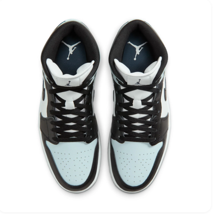 Air Jordan 1 Mid Black, White and Ice Blue Sneakers