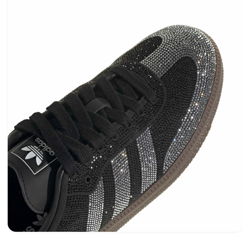 Adidas Black and Silver Rhinestone-Style Sneakers with Brown Sole