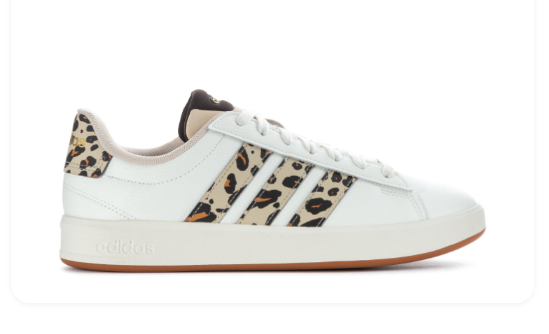 Adidas White Sneakers with Leopard-Print Stripes and Gum Outsole
