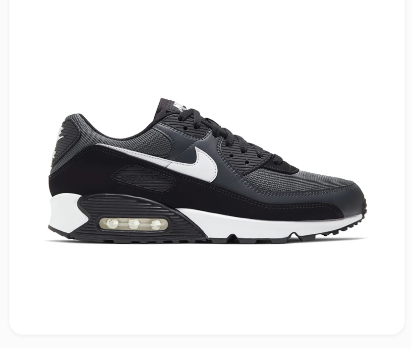 Nike Air Max 90 Charcoal and Black Sneakers with White Swoosh