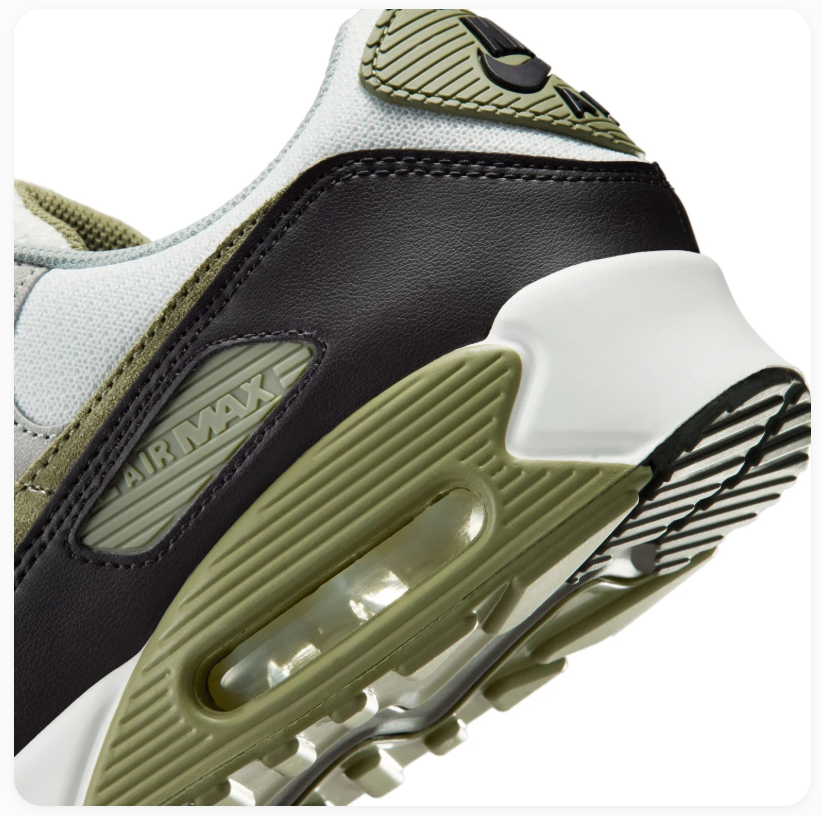 Nike Air Max 90 White and Grey Sneakers with Olive Accents
