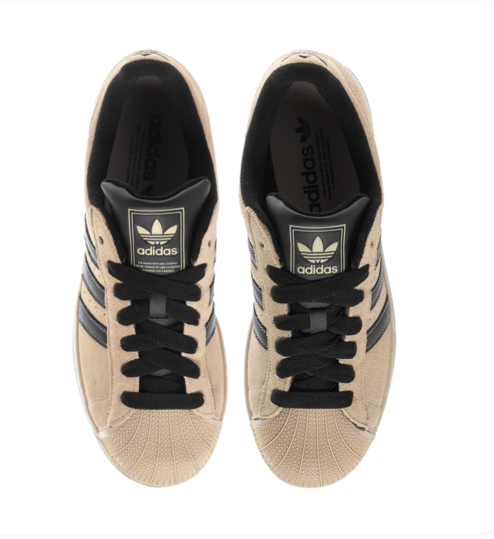 Adidas Superstar Beige and Black Shell-Toe Sneakers