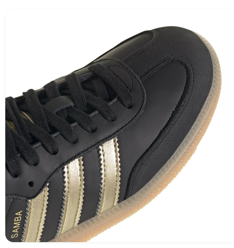 Adidas Samba Black and Metallic Gold Sneakers with Gum Outsole