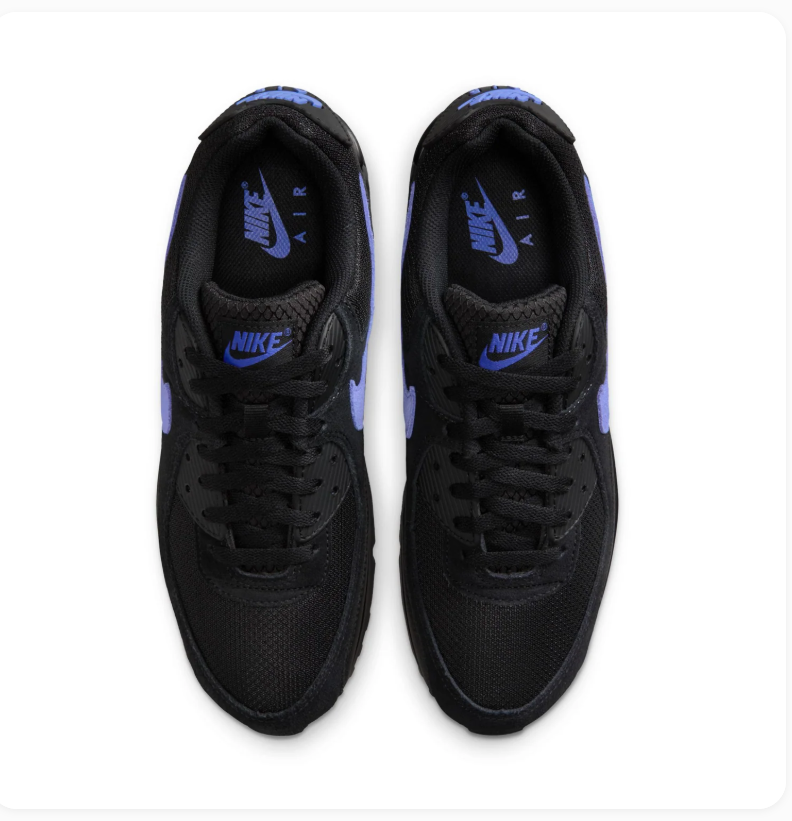 Nike Air Max 90 Black Sneakers with Purple Swoosh Accents