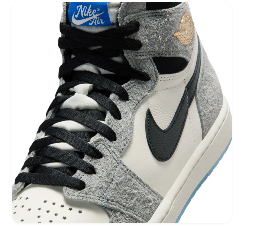 Air Jordan 1 High Grey and Sail Sneakers with Ice Blue Soles