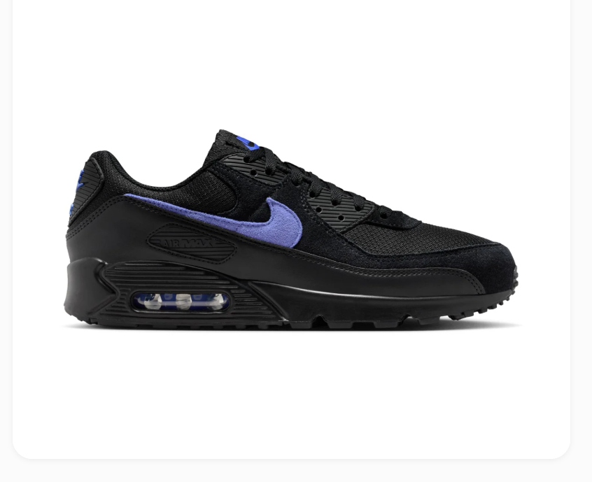 Nike Air Max 90 Black Sneakers with Purple Swoosh Accents