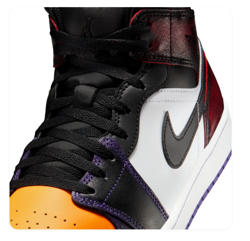 Air Jordan 1 Mid Black and White Sneakers with Yellow and Purple Accents