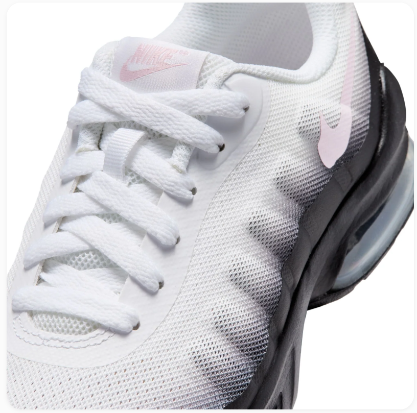 Nike Air Max White and Black Gradient Sneakers with Pale Pink Swoosh