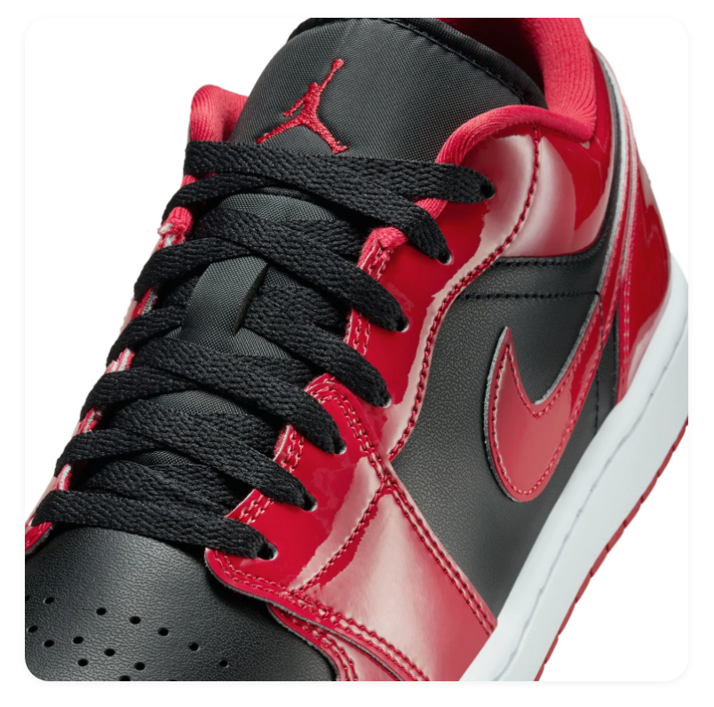 Air Jordan 1 Low Black and Glossy Red Sneakers