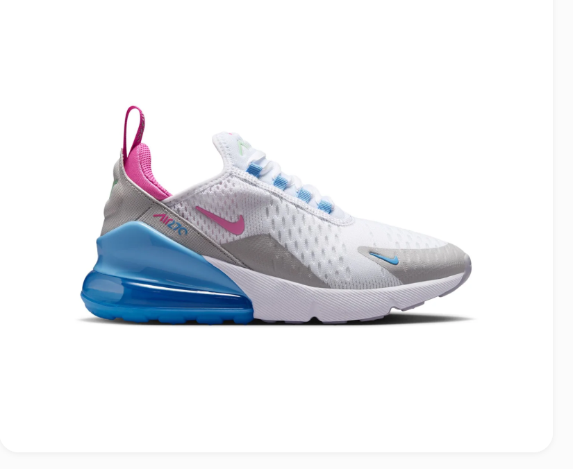 Nike Air Max 270 White and Grey Sneakers with Blue and Pink Accents