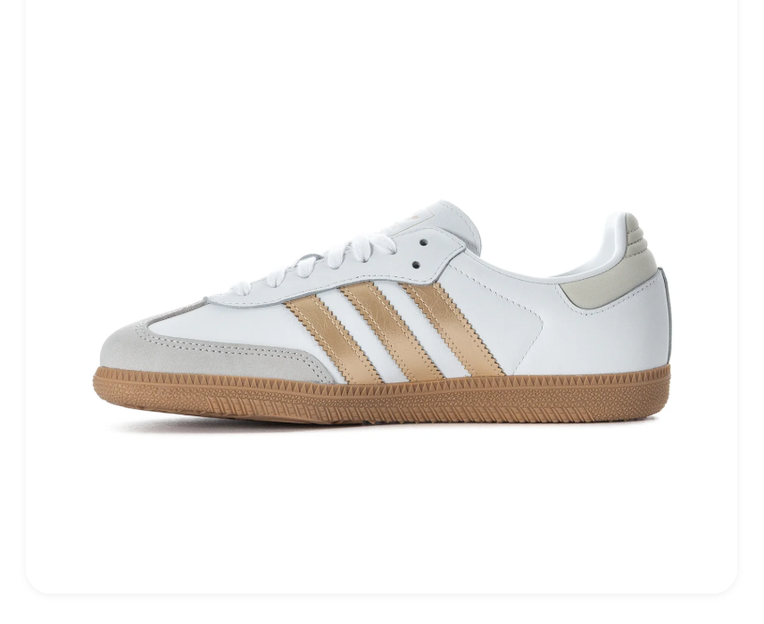 Adidas Samba White and Metallic Gold Sneakers with Gum Outsole
