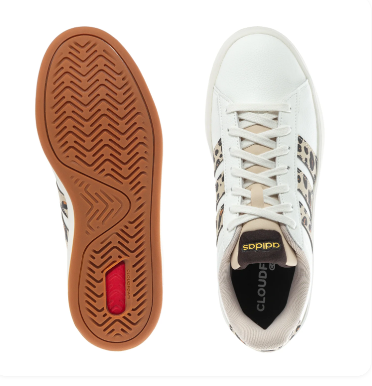Adidas White Sneakers with Leopard-Print Stripes and Gum Outsole