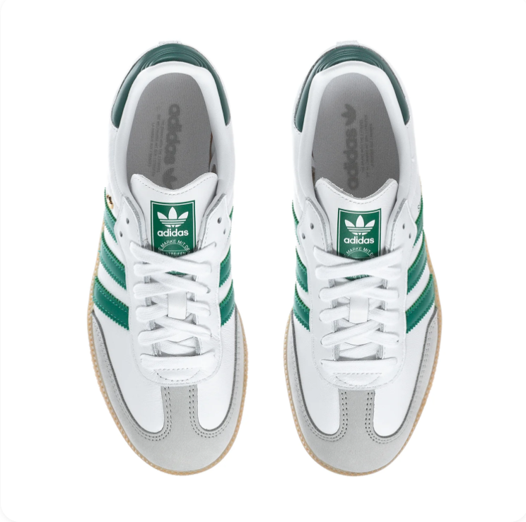 Adidas Samba White and Green Sneakers with Grey Toe and Gum Sole
