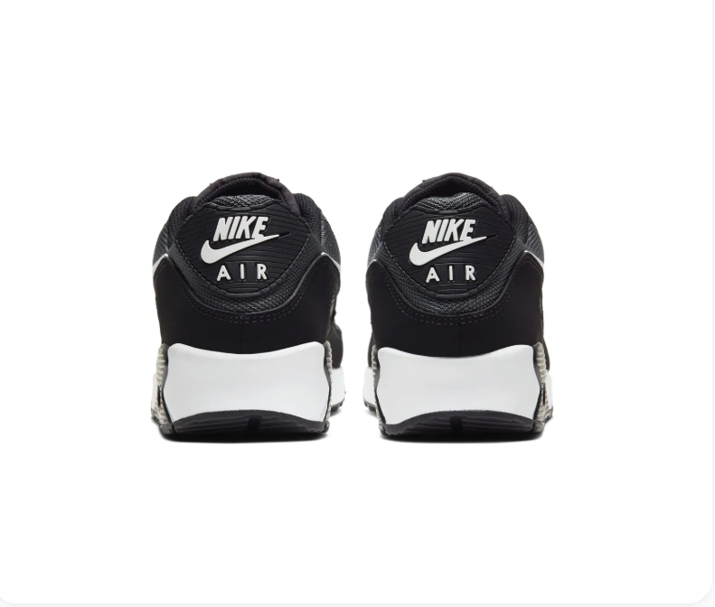 Nike Air Max 90 Charcoal and Black Sneakers with White Swoosh