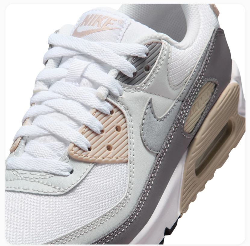 Nike Air Max 90 White and Grey Sneakers with Beige Accents