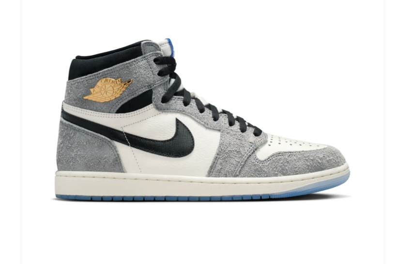 Air Jordan 1 High Grey and Sail Sneakers with Ice Blue Soles