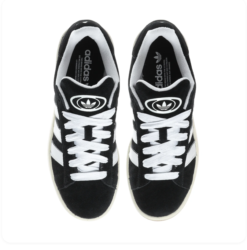 Adidas Campus Black and White Sneakers with Cream Midsole and Gum Outsole