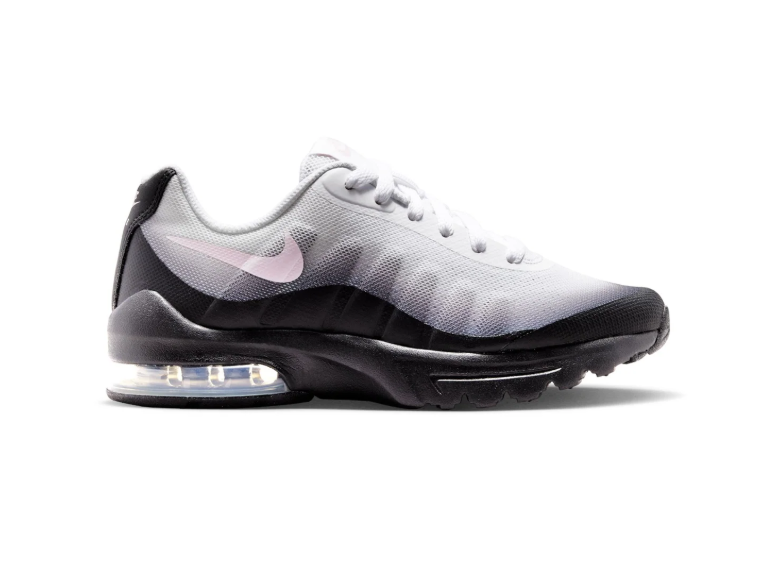 Nike Air Max White and Black Gradient Sneakers with Pale Pink Swoosh
