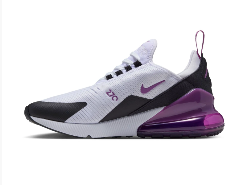 Nike Air Max 270 White and Black Sneakers with Purple Heel