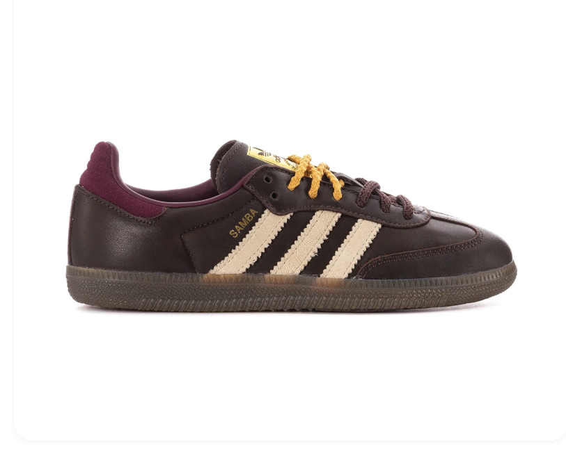 Adidas Samba Dark Brown and Cream Sneakers with Burgundy Accents