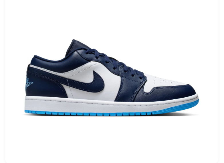 Air Jordan 1 Low Navy and White Sneakers with Bright Blue Soles
