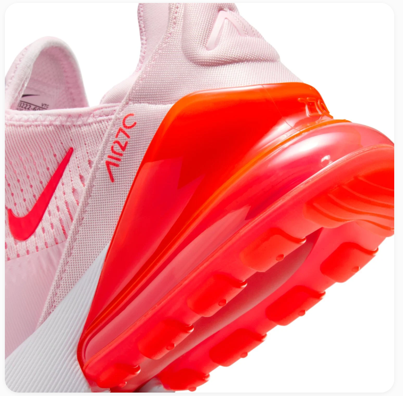 Nike Air Max 270 Pale Pink Sneakers with Bright Red Accents