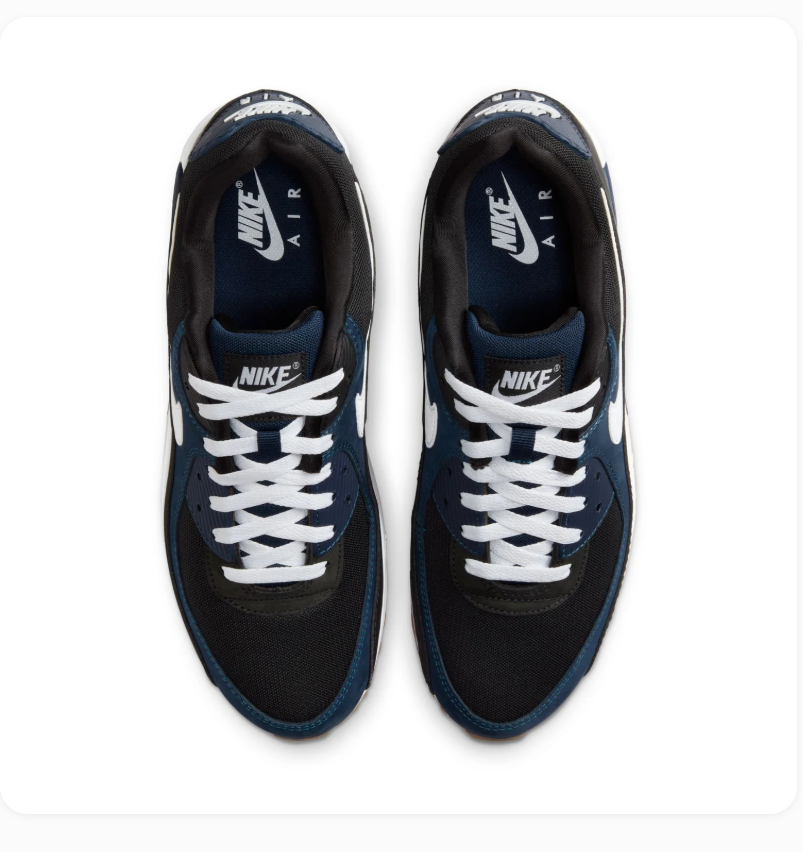 Nike Air Max 90 Black and Navy Sneakers with Gum Outsole