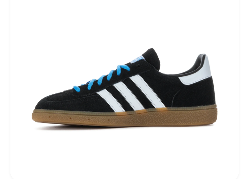 Adidas Handball Spezial Black and White Sneakers with Sky Blue Laces and Gum Sole
