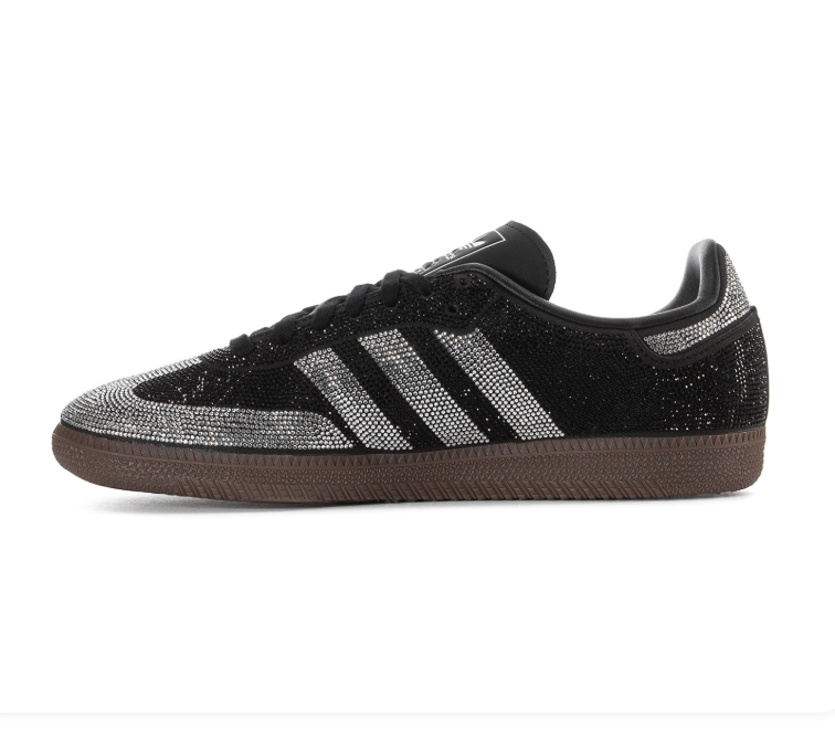 Adidas Black and Silver Rhinestone-Style Sneakers with Brown Sole