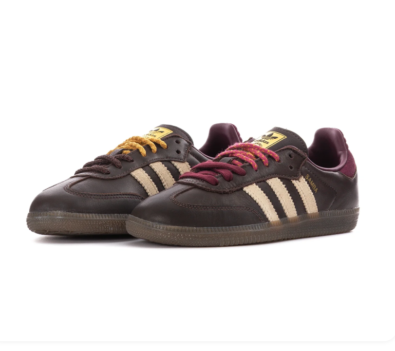 Adidas Samba Dark Brown and Cream Sneakers with Burgundy Accents
